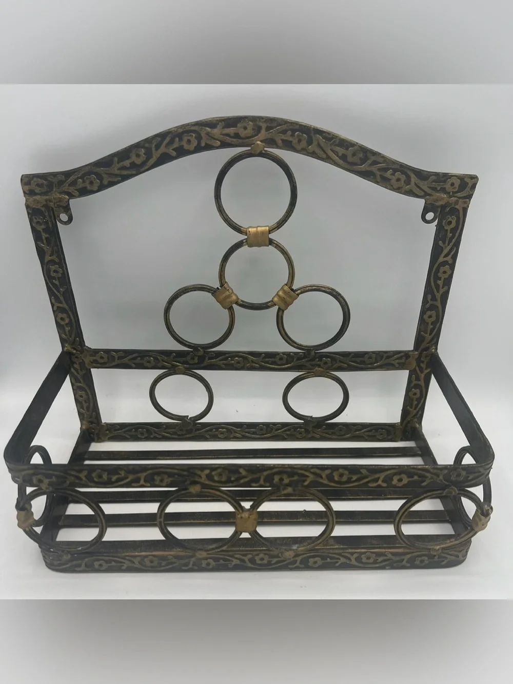 Ornate Floral Design Metal Wall Shelf 11”L x 10”H x 5”W